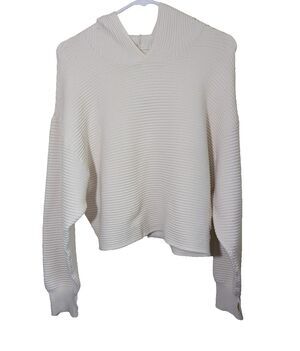 Offline By Aerie Ribbed Hooded Sweater Cream Thumb Holes Oversized XS